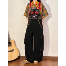 批发美式复古工装裤牛仔背带裤裤子女款2026夏季新款宽松阔腿裤<b class='q'>连体裤</b>