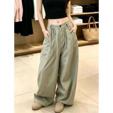 批发美式复古抽绳工装牛仔裤女夏季薄款宽松显瘦大阔腿休闲<b class='q'>长裤</b>