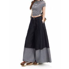 批发林允同款美式拼接牛仔<b class='q'>裙裤</b><b class='q'>女</b>2026夏季新款宽松廓形剪裁九分阔腿<b class='q'>裤</b>