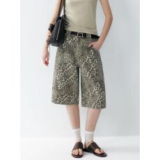 批发国潮美式复古宽松豹纹牛仔七分裤<b class='q'>女</b>夏季高街cleanfit阔腿<b class='q'>短裤</b>