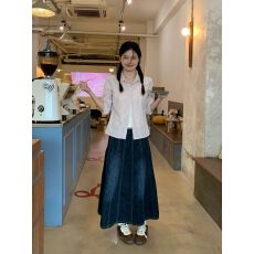 批发<b class='q'>复古</b>蓝色牛仔半身裙女夏季长款设计感巨好看百搭宽松a字裙