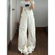 批发美式街头水洗大口袋工装<b class='q'>背带裤</b>女夏季新款复古宽松慵懒显瘦长裤子