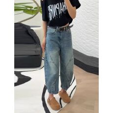 批发复古蓝色个性口袋设计感<b class='q'>牛仔</b>裤女2026夏季薄款时尚百搭阔腿<b class='q'>哈伦</b>裤