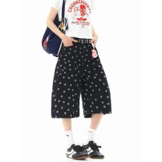 批发美式复古波点满印牛仔七分裤<b class='q'>男</b>女夏季重磅设计感<b class='q'>短裤</b>宽松大码中裤
