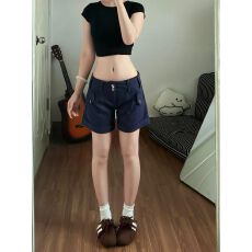 批发美式卷边工装短裤女夏季新款复古百搭时尚高级感直筒休闲三分裤子