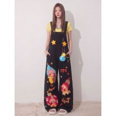 批发复古趣味可爱卡通刺绣牛仔<b class='q'>背带裤</b>女2026新款宽松百搭连体阔腿长裤