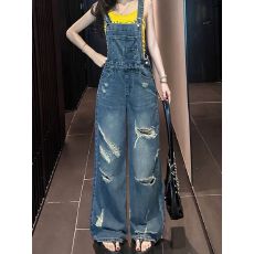 批发<b class='q'>背带裤</b>直筒牛仔裤女2026年新款夏季薄款垂感宽松个性时尚阔腿裤子