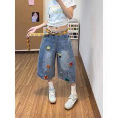 批发美式复古设计感刺绣七分<b class='q'>牛仔</b><b class='q'>短裤</b>裤子女款2026夏季新款直筒阔腿裤