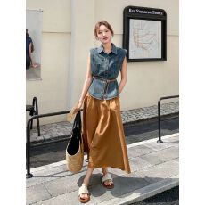 批发港风复古时尚套装裙女夏2026新款轻熟风无袖<b class='q'>牛仔</b>上衣半身裙两件套
