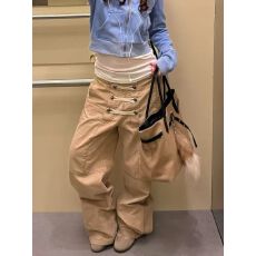 批发美式复古宫廷风双排扣工<b class='q'>装裤</b>男<b class='q'>女</b>秋季设计感宽松直筒情侣<b class='q'>休闲</b>裤潮
