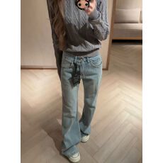 批发美式竹节纹微喇牛仔裤女秋新款低腰复古宽松修身显瘦直筒喇叭<b class='q'>裤子</b>
