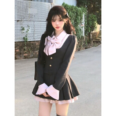 批发失落乐园纯欲<b class='q'>短裙</b>春秋季收腰显瘦甜美学院风撞色拼接<b class='q'>百褶</b>连衣裙女