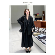 批发<b class='q'>加肥</b>大码女装春秋新款微胖mm西装外套吊带长裙时髦显瘦套装两件套