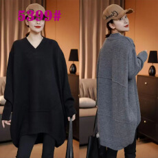 批发秋冬新款欧货圆弧下摆宽松时尚显瘦气质韩版慵懒风V领针织<b class='q'>毛衣</b>女