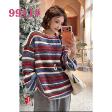 批发圣诞系列撞色撞色设计感复古慵懒风韩版宽松百搭休闲针织套头毛衣