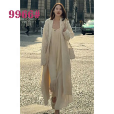 批发春季新款高品质慵懒风宽松百搭<b class='q'>韩版</b>时尚镂空腰带设计长款针织开衫