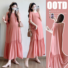 批发实拍 孕妇法式温柔风慵懒减龄连衣裙圆领简约<b class='q'>休闲</b>中长款裙子