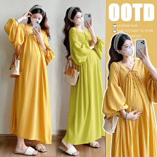 批发实拍 孕妇法式气质V领显瘦绑带连衣裙简约<b class='q'>休闲</b>中长款裙子