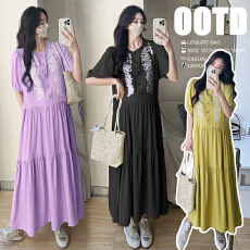 批发实拍 夏季新款大码孕妇新中式气质优雅刺绣过膝长款显瘦<b class='q'>连衣裙</b>