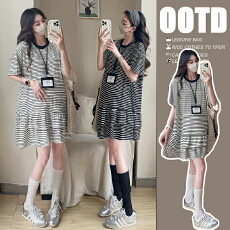 批发实拍 <b class='q'>孕妇</b><b class='q'>夏季</b>新款时尚休闲宽松条纹<b class='q'>连衣裙</b>短款小个子显瘦减龄