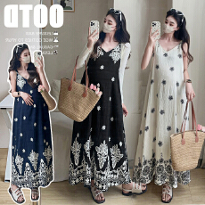 批发实拍 <b class='q'>孕妇</b><b class='q'>连衣裙</b>夏季V领慵懒风碎花裙度假风宽松长裙+防晒披肩