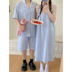 批发实拍实价 夏季新款<b class='q'>情侣</b><b class='q'>睡衣</b>女韩系吊带条纹简约<b class='q'>家居服</b>
