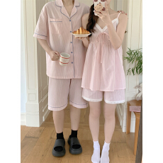 批发实拍实价 夏季新款<b class='q'>情侣</b><b class='q'>吊带</b>条纹睡衣套装韩版宽松休闲<b class='q'>家居服</b>