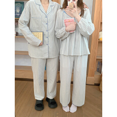批发实拍实价 长袖<b class='q'>情侣</b><b class='q'>装睡</b>衣女秋季新款ins条纹简约休闲<b class='q'>家居服</b>套装