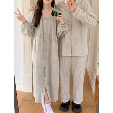 批发实拍实价 新款<b class='q'>睡衣</b>女韩系简约条纹休闲宽松睡裙舒适亲肤家居服