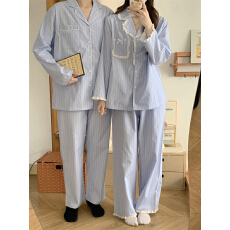 批发实拍实价 <b class='q'>睡衣</b>春秋女士ins风简约休闲新款简约条纹男款长袖套装