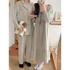 实拍实价 新款睡衣女韩系简约条纹休闲宽松舒适亲肤家居服套装