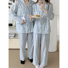 实拍实价 韩系简约舒适睡衣套装格子休闲家居服