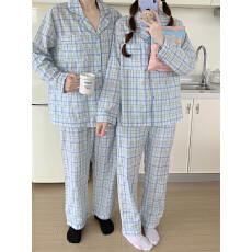 批发实拍实价 韩系简约舒适睡衣套装格子<b class='q'>休闲</b>家居服
