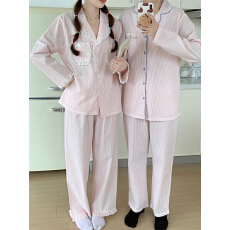 批发实拍实价 韩系简约舒适睡衣套装花边拼接条纹休闲<b class='q'>家居服</b>