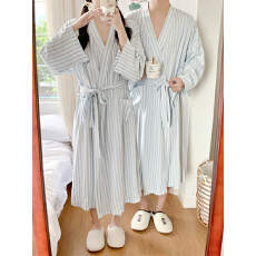 批发实拍实价 <b class='q'>韩国</b>新款<b class='q'>情侣</b><b class='q'>睡袍</b>家居服长款条纹男女同款浴袍