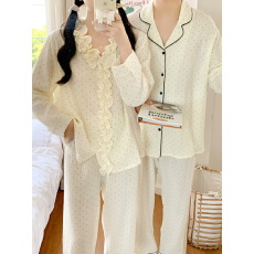 批发实拍实价波点双层纱木耳边<b class='q'>情侣</b><b class='q'>长袖</b><b class='q'>睡衣</b>