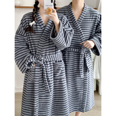 批发实拍实价 冬季新款情侣睡衣韩版宽松条纹长袖休闲家居<b class='q'>服</b>睡袍