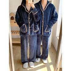 批发实拍实价冬装加厚毛毛拼色边情侣长袖长裤套装睡衣家居服
