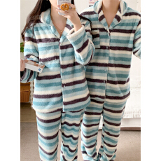 批发实拍实价 冬季新款<b class='q'>情侣</b><b class='q'>睡衣</b>条纹韩版宽松长袖休闲家居服套装