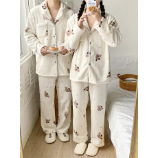 批发实拍实价 冬季新款情侣毛毛睡衣女韩系卡通家居服套装
