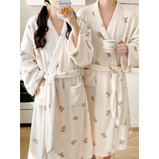 批发实拍实价 冬季新款情侣毛毛睡衣女韩系卡通家居服睡袍