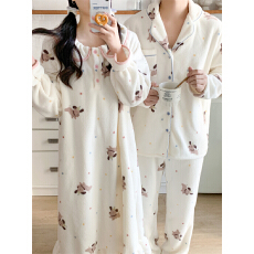 批发实拍实价 冬季新款情侣毛毛睡衣女韩系卡通家居服套装