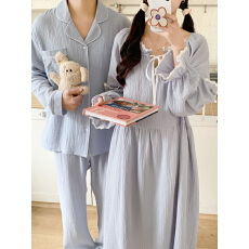 批发实拍实价 韩版ins推荐情侣睡衣纯色长袖家居服套装