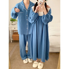 批发实拍实价韩版新款小蓝花花边方领双层纱<b class='q'>情侣装</b>宽松<b class='q'>睡衣</b>