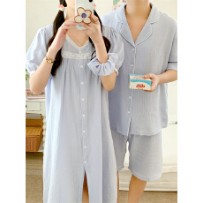 批发实拍实价 夏季新款睡衣女韩版简约纯色套装花边睡裙家居服