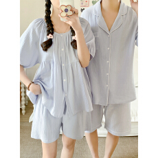 批发实拍实价 夏季新款<b class='q'>情侣</b><b class='q'>睡衣</b>韩版宽松纯色<b class='q'>短袖</b>休闲家居服套装