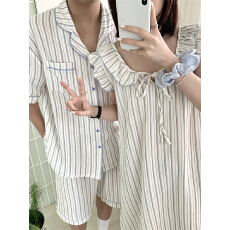 批发实拍实价 韩夏季新款睡裙情侣条纹短袖<b class='q'>睡衣</b>家居服