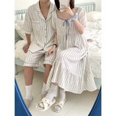 批发实拍实价 韩夏季新款睡裙情侣条纹短袖<b class='q'>睡衣</b>家居服