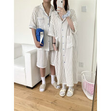 批发实拍实价 韩夏季新款睡裙情侣条纹短袖<b class='q'>睡衣</b>家居服