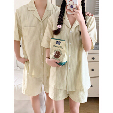 实拍实价 夏季新款情侣睡衣女韩系条纹简约家居服套装